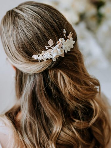 blush and ivory hair comb