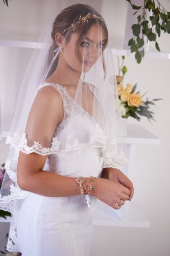 Lace veil over face