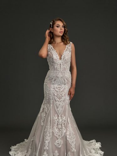 Mermaid wedding dress fitted style with lace.