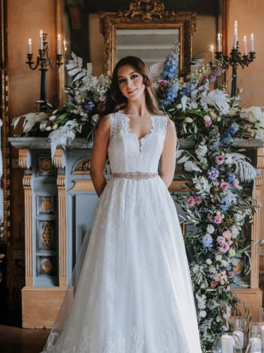 Modest Sleeveless lace wedding dress