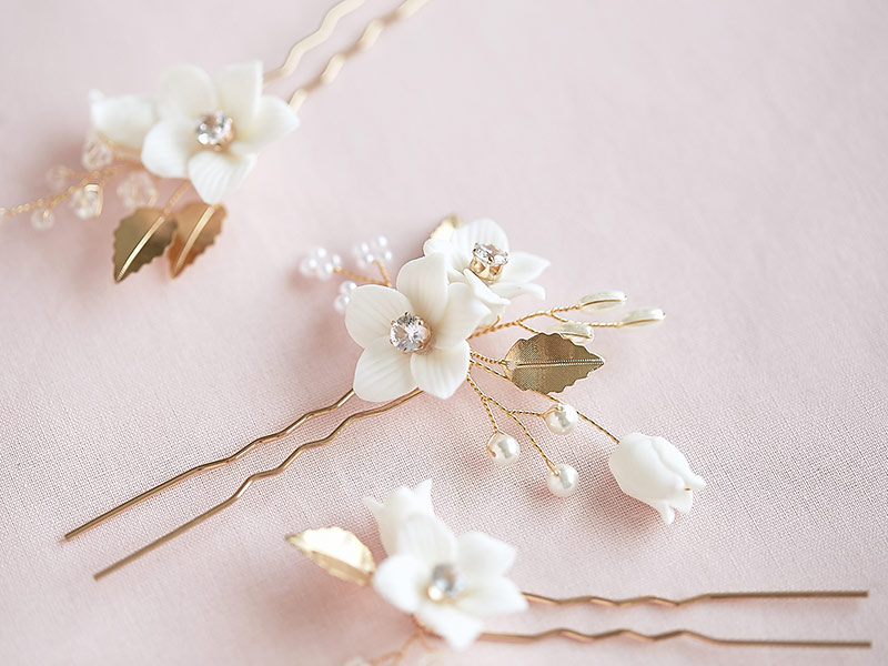 Gold flower hair pins | Rose gold hair accessories | Bridal sets