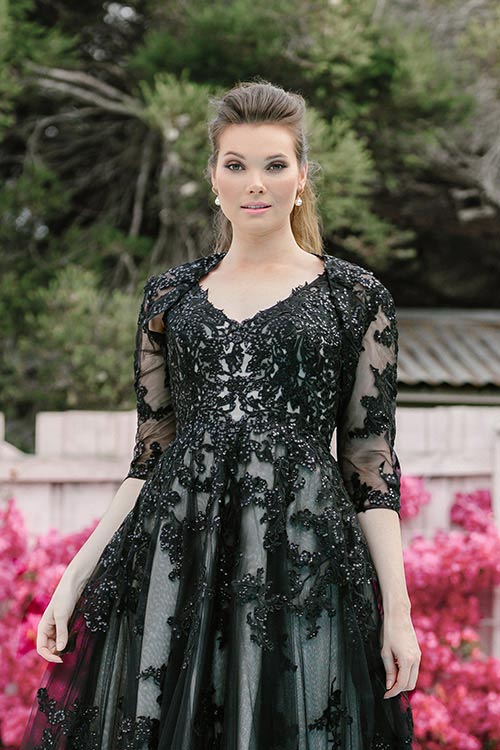 Leah S Designs bridal wedding dresses Melbourne Black wedding gown with long sleeve jacket
