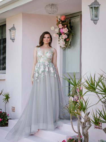 Pastel gray coloured bridal gown