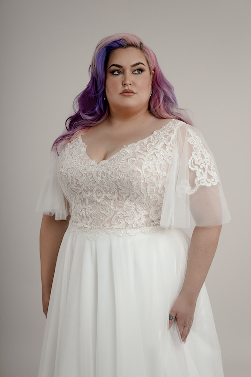 Margaret plus size wedding dress with flutter sleeves
