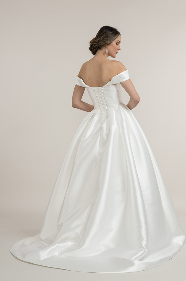 Satin wedding gown with lace up the back