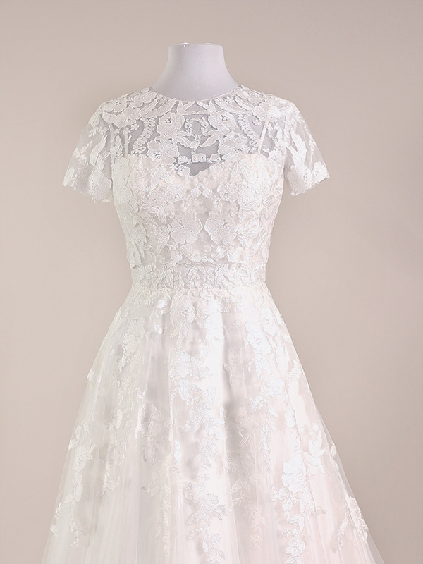 Lace jacket bridal dress Leah S Designs Melbourne