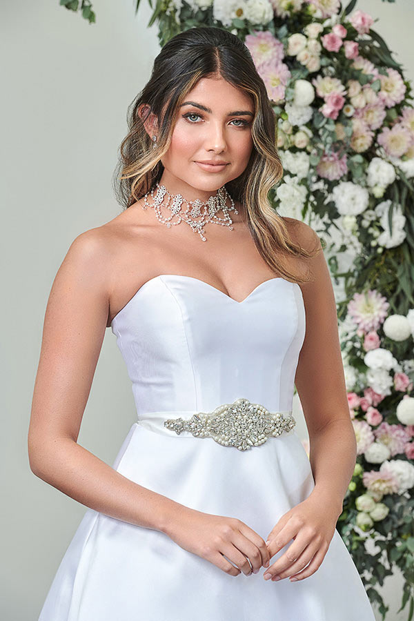 White satin bridal gown