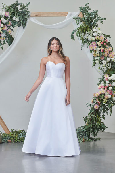 Plain white satin bridal dress
