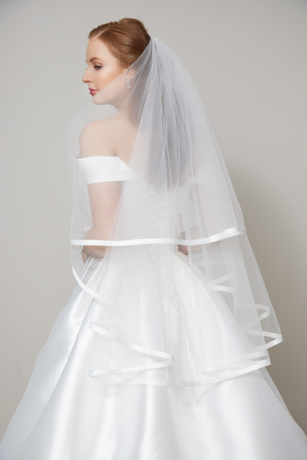 Ribbon trim bridal veil by Leah S Designs bridal veils