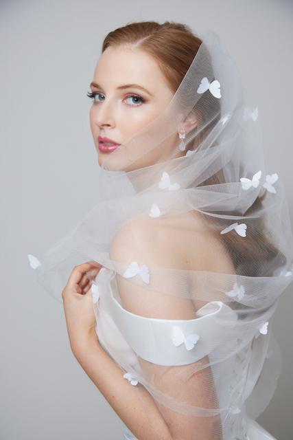 Leah S Designs bridal wedding veils Melbourne bride wearing veil with butterflies.
