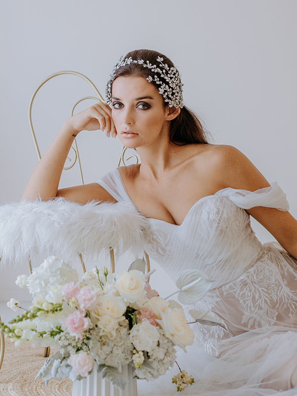 Large bridal headband with diamonties.