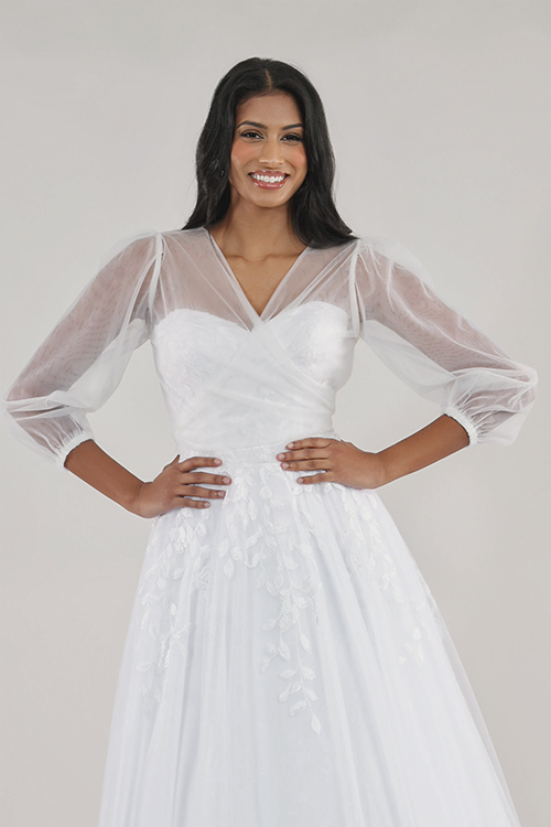 long sleeve tulle bridal gown jacket