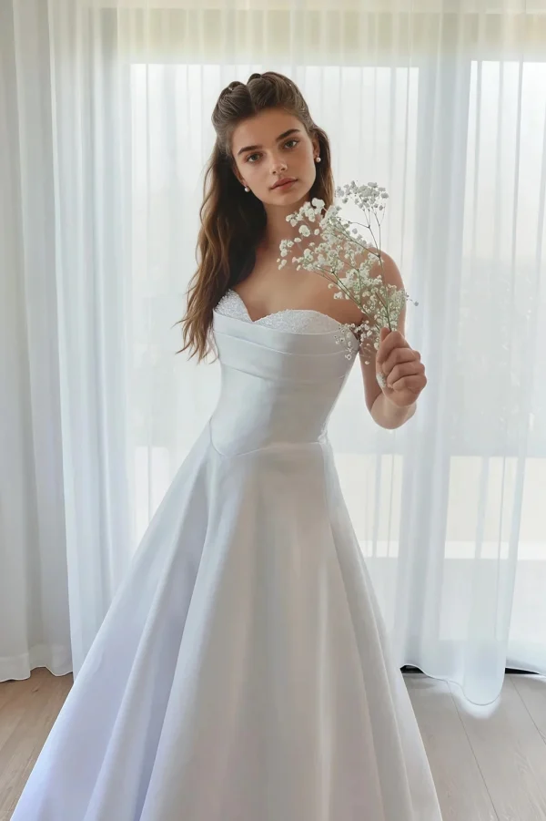 Eden White Satin Debutante Dress