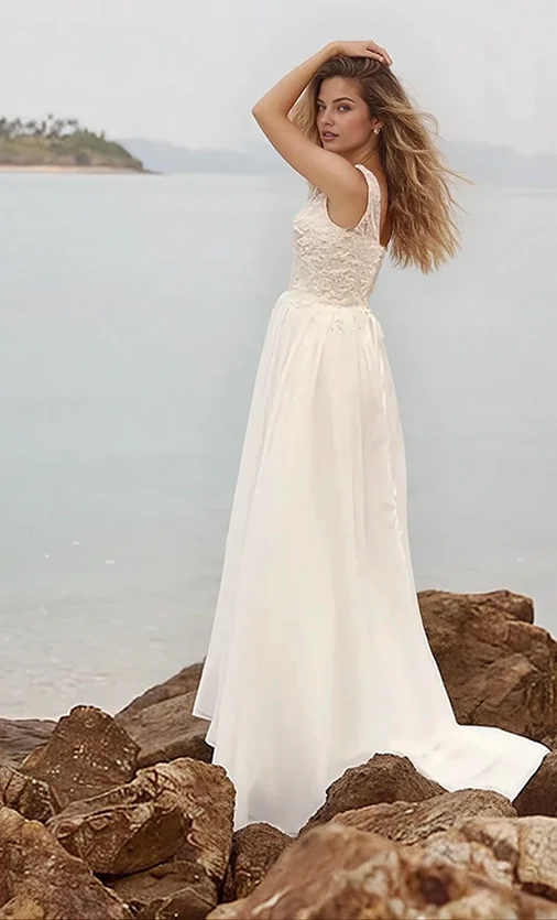 Bride wearing Oceana Wedding Dress at the beach