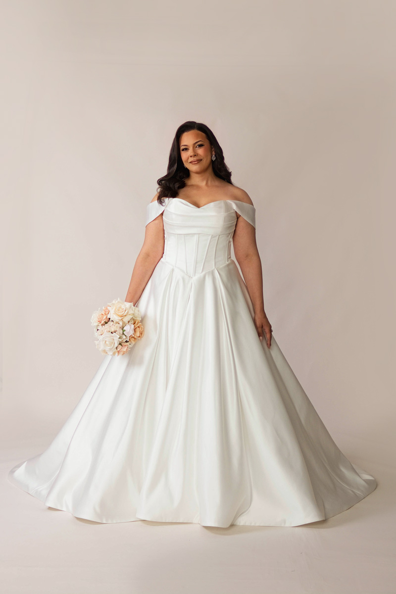 Elegant Satin Wedding Dress With Basque Waist