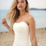 Chiffon wedding dress with side gathering for beach wedding.