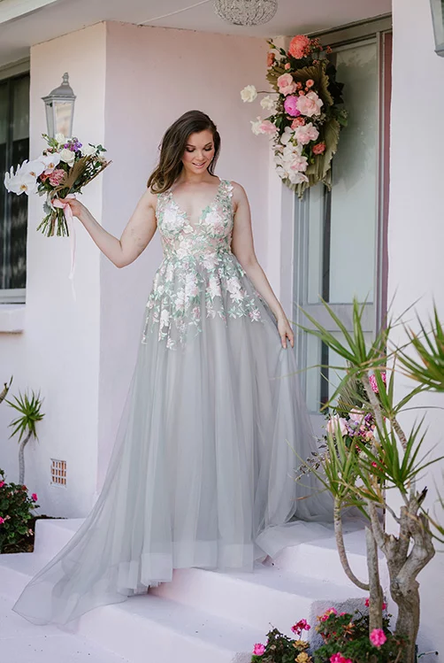 Pastel Gray Wedding Dress