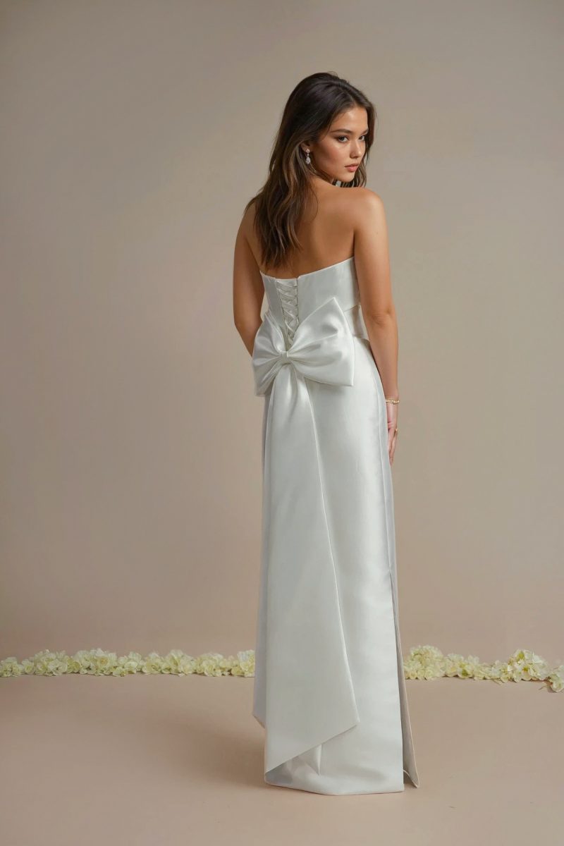 Simple wedding dress with large bow