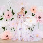 Leah S Designs colourful wedding dress with flowers.