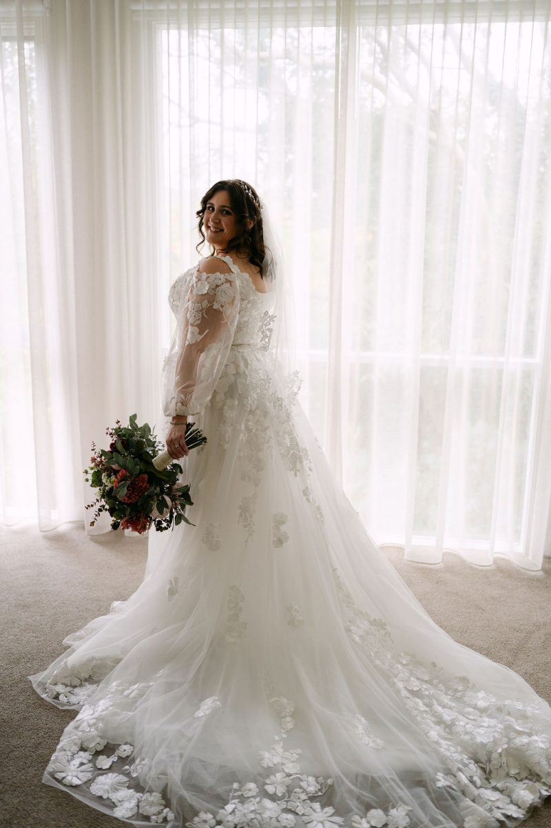 Wedding dress with long train.
