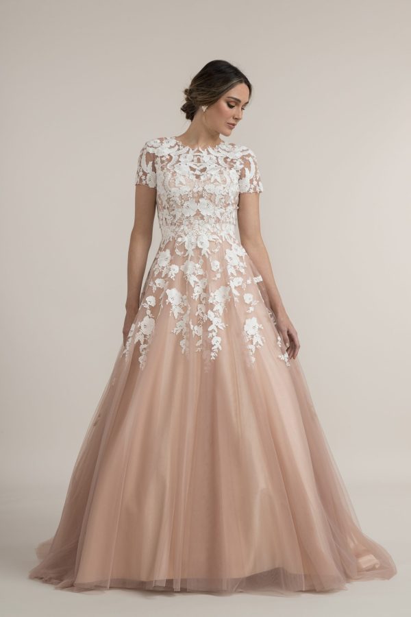 Dusty Rose pink wedding dress with Jacket