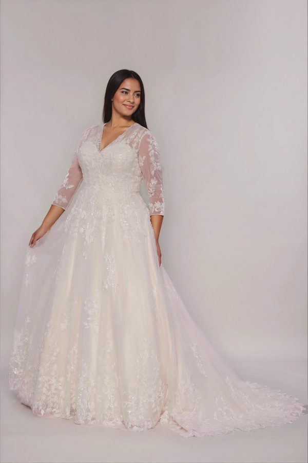 Giselle Wedding Dress in pink with long sleeves