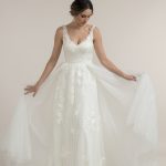 Leah S Designs divine wedding dress with tulle overskirt.