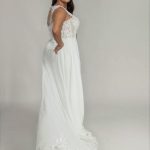 Tessa plus size wedding dress with lace train.