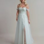 Willow whimsical wedding dress with split.