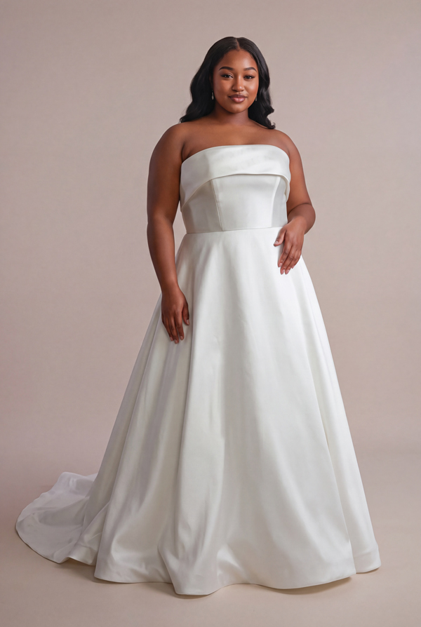 Brooklyn plus size satin wedding dress with an A-line skirt