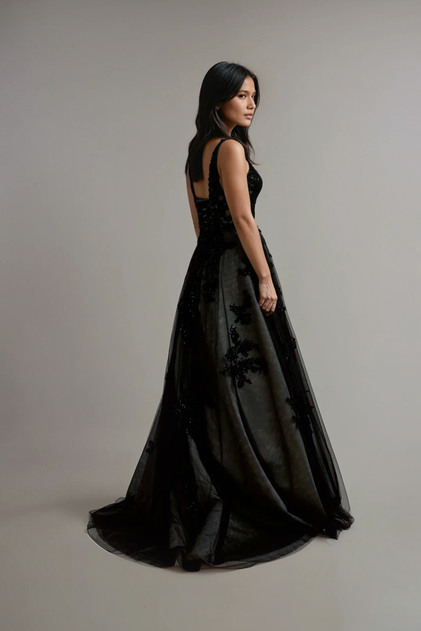 back of black wedding dress.