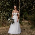 Willow trainless boho trainless wedding dress with botanical lace