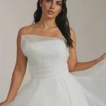 Addie Organza Wedding Dress with asymmetrical neckline.