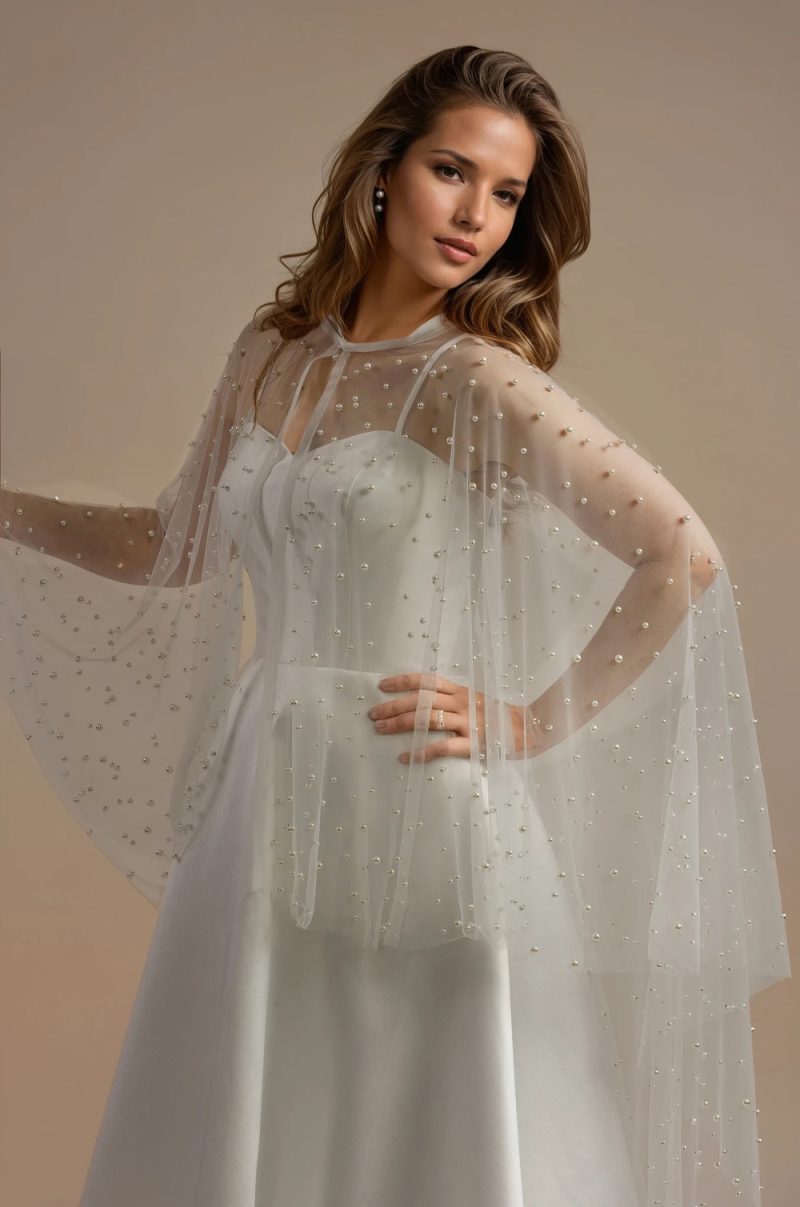 pearl covered bridal cape.