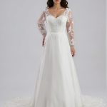 Chiffon wedding dress with sleeves.