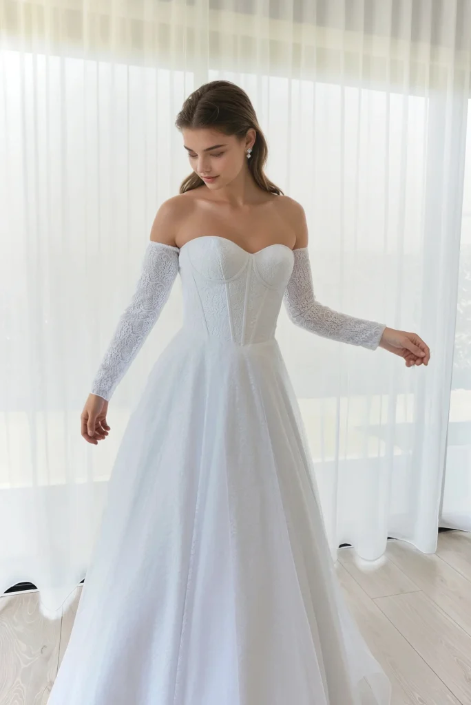 Cleo long white train-less wedding Dress