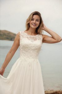 Oceana lace and chiffon beach wedding dress photographed at Hamilton Island