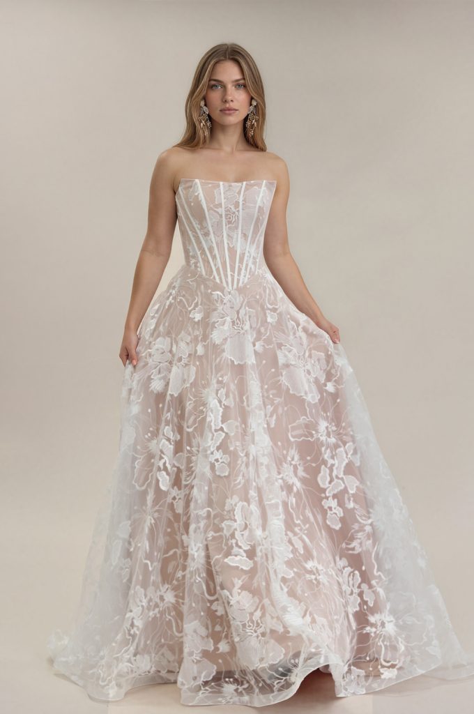 Boho lace wedding dress with chapel train