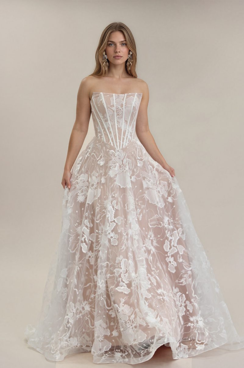 Boho lace wedding dress with chapel train