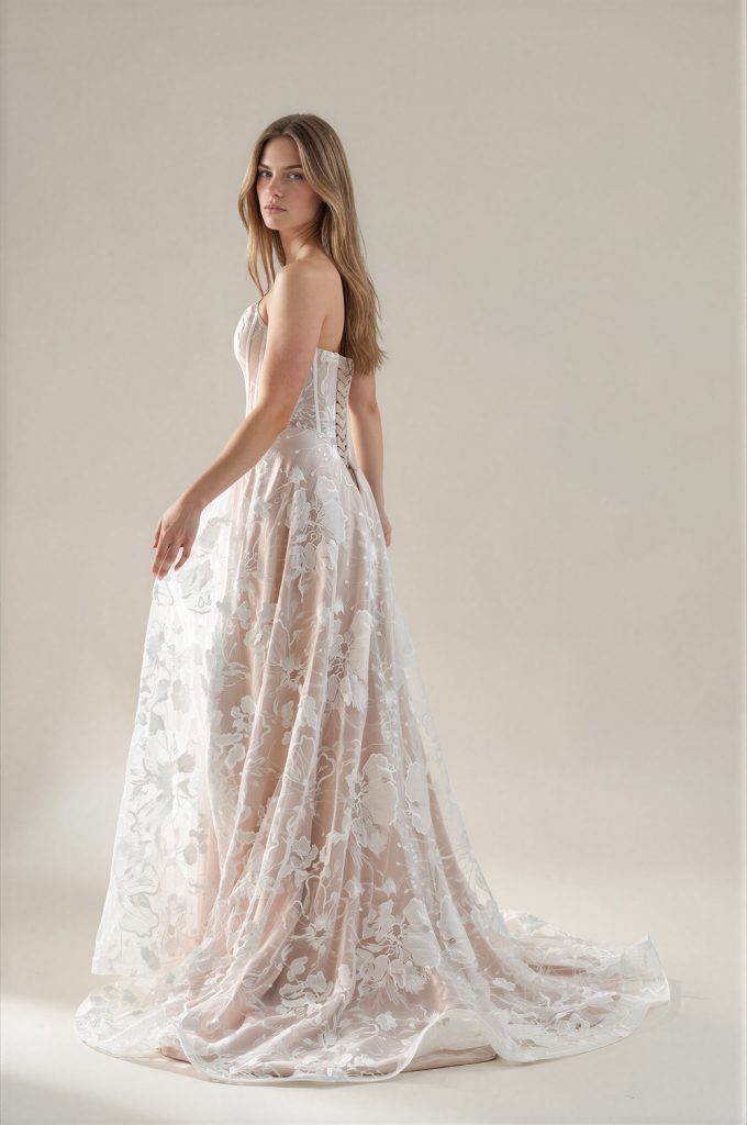 Evie boho lace wedding dress in nude and ivory