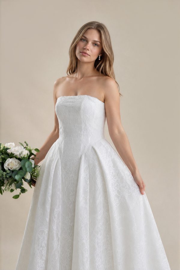 Wedding Dress with gathered hip pleats