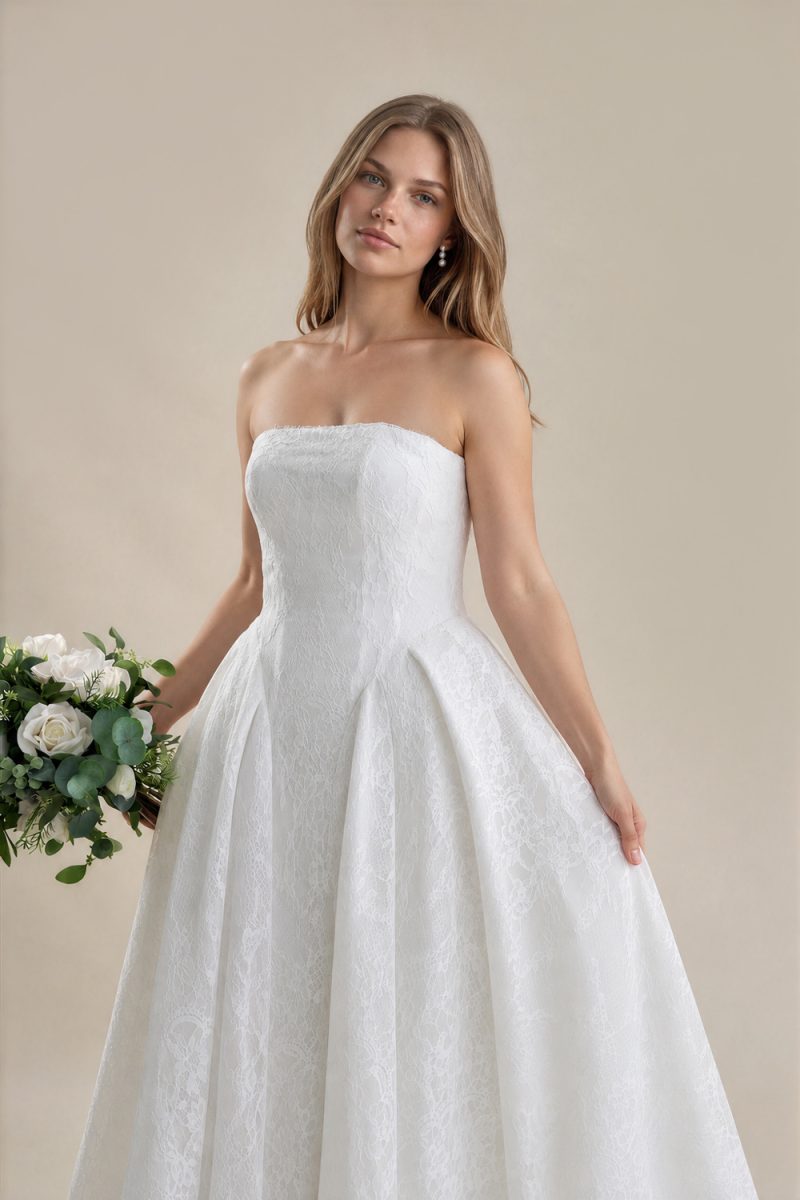 Wedding Dress with gathered hip pleats