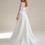 Priya wedding dress with statement lace train