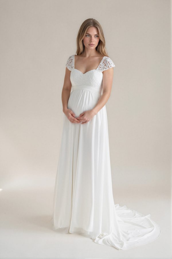 Maternity wedding dress with lace bodice