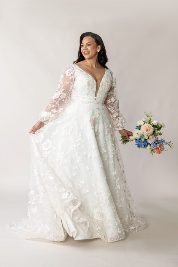 Floral Wedding Dress With Sleeves