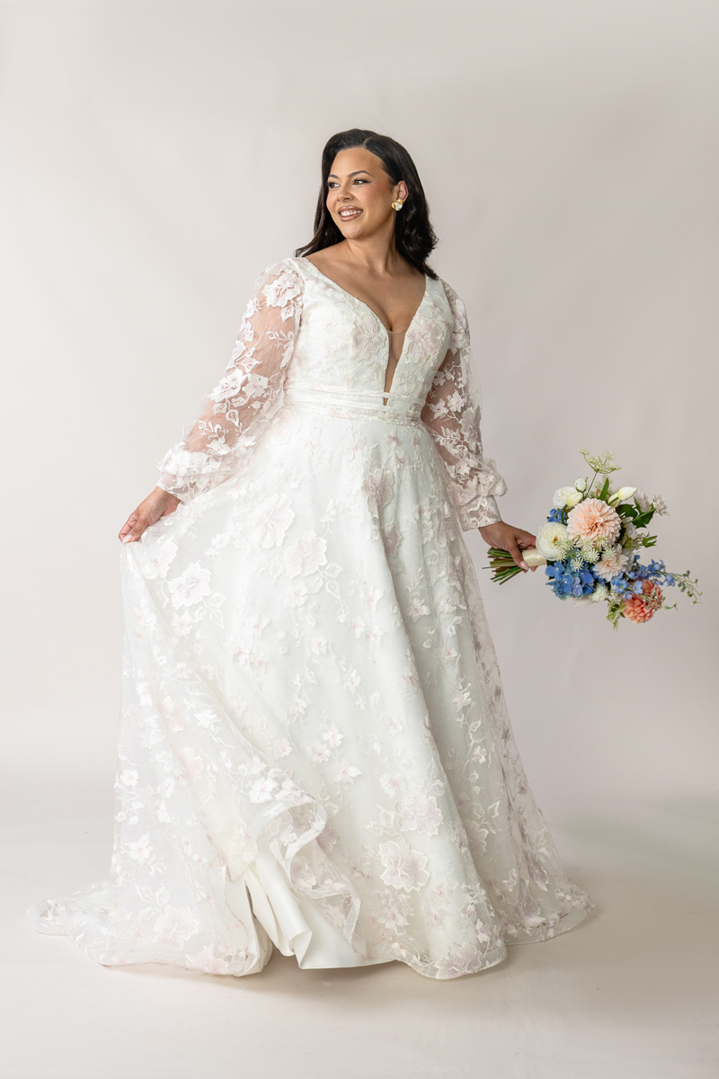 Floral Wedding Dress With Sleeves