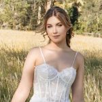 Floral lace corset bodice with visible boning, sweetheart neckline and fine straps
