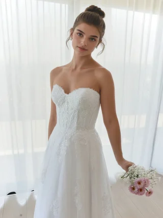 chinese dress ladies Sydney's Closet Bridal SC5284 - Long Lace, Tulle, Glitter Tulle A-Line Dress main image 0